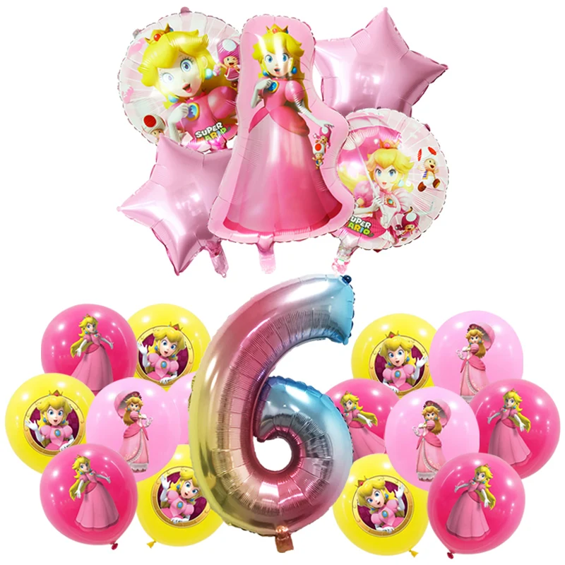 Super Princess Peach Birthday Party Decoration Aluminum Foil Balloon For Kid Event Supplies Disposable Tableware Banner Backdrop