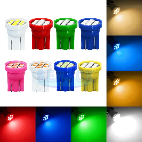 100pcs T10 8SMD 3020 LED Wedge Light Bulbs Car Interior Lights 192 168 194 W5W White Red Blue 6V 12V 24V For Pinball machine