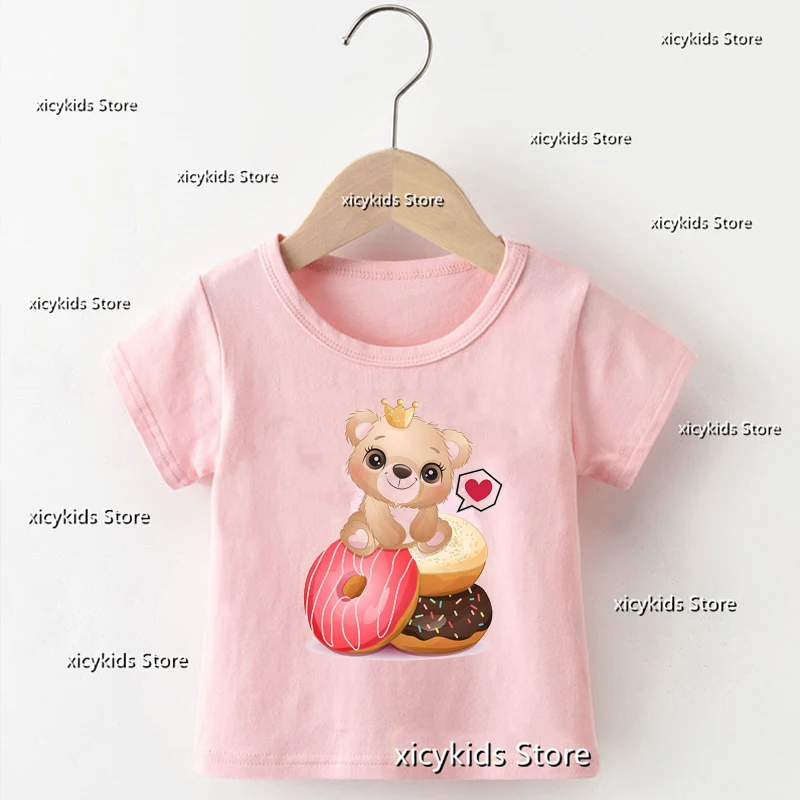 

2023 Cut Doorle Bear With Little Bunny Cartoon Print T-Shirt For Girls Fashion Homestay Children'S Tshirt Pink Short Sleeve tops