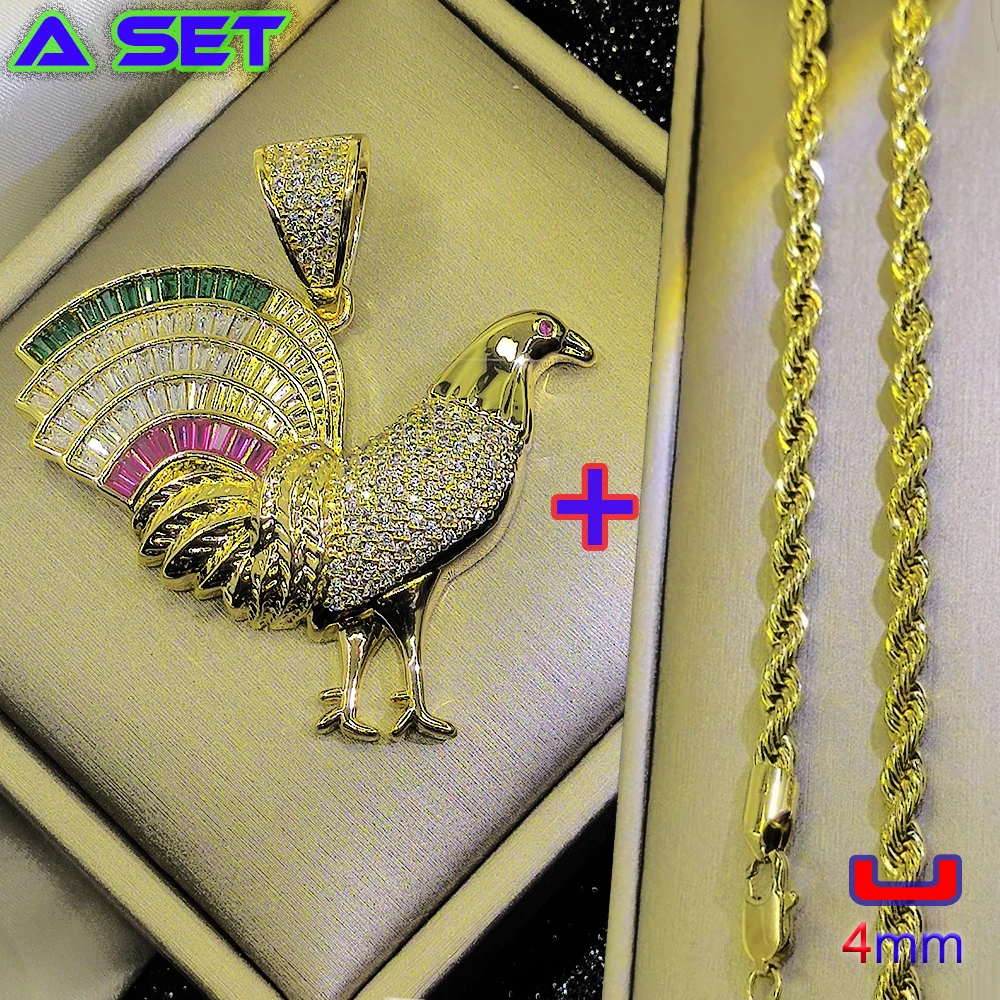 Exclusive design of a new trend necklace, gemstone inlaid with peace dove gold pendant, high-end gilding, hip-hop decoration