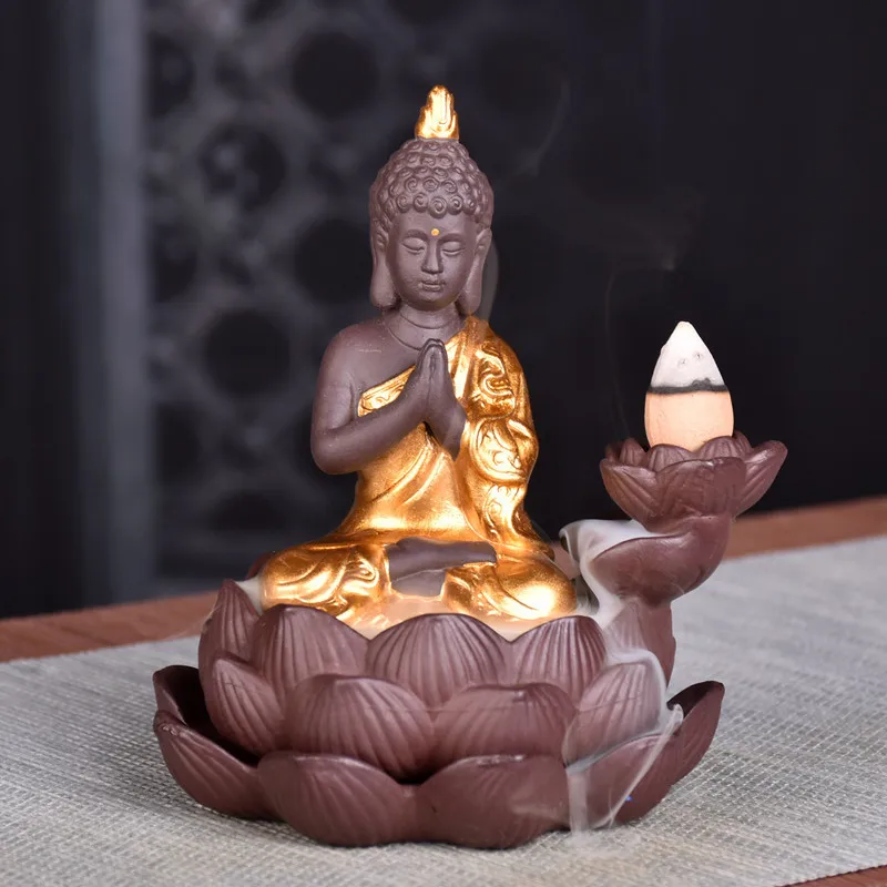 

Double layel lotus Backflow incense burner buddha incense stick holder Zen Home Decoration ornaments