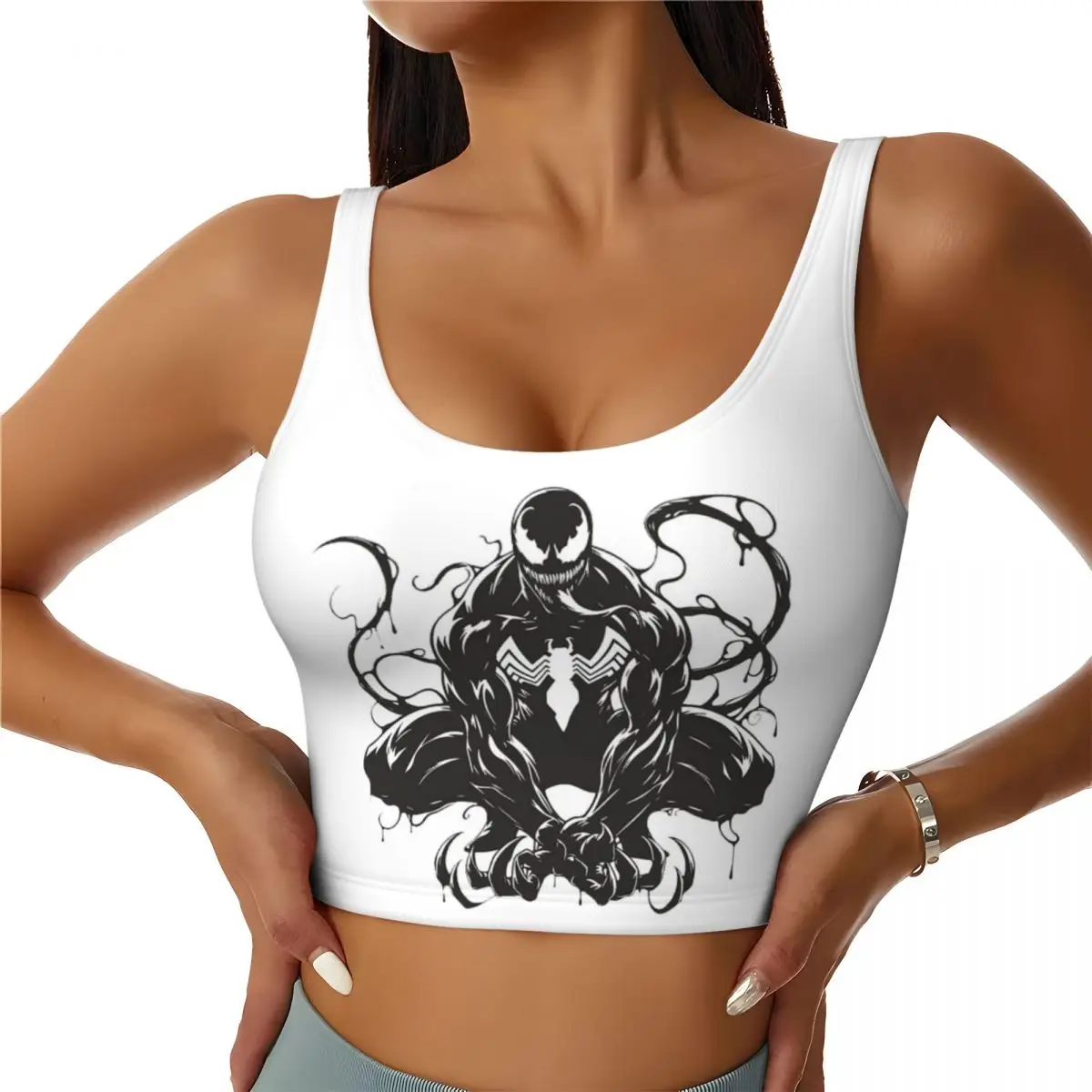 Custom Women Venom Silhouette Sports Bra High Impact Gym Workout Running Crop Tank Tops