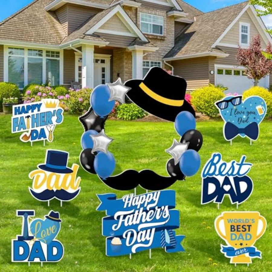 

8 Pieces Father's Day Yard Signs with Stakes Happy Father's Day Outdoor Decorations I Love Dad Photo Booth Props Father Day Pat