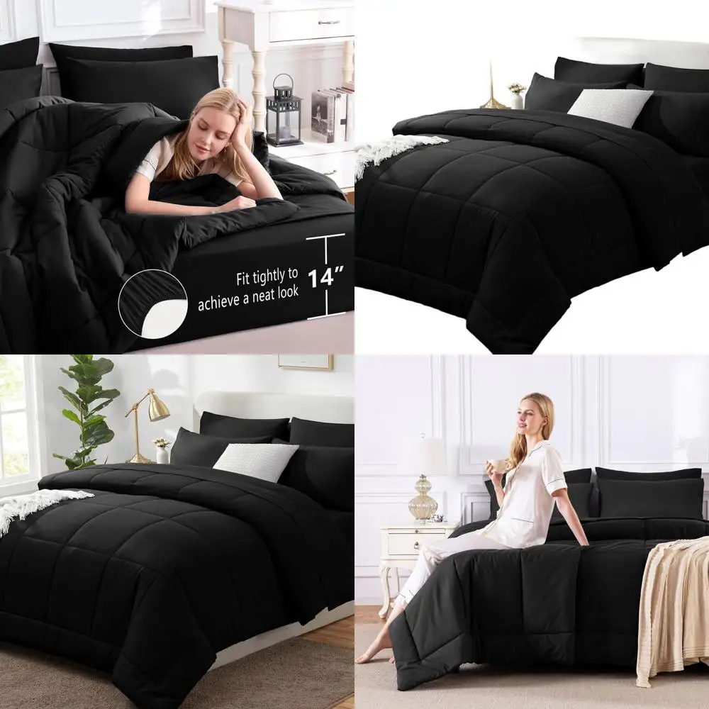 

Комплект постельного белья Black California King из 7 предметов: всесезонное стеганое одеяло, простыни, наволочки