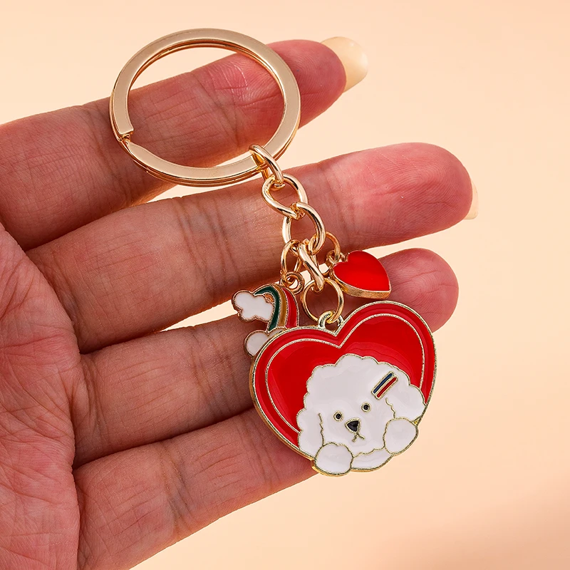 Aihua لطيف المينا القلب جرو الكلب المفاتيح للنساء الفتيات BFF أفضل الأصدقاء حقيبة يد قلادة هدايا عيد ميلاد مجوهرات