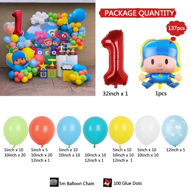 137pcs Cartoon Pocoyoed Birthday Party Latex Balloons Kids Birthday Party Decoration Baby Shower Party Favors Globos Gifts