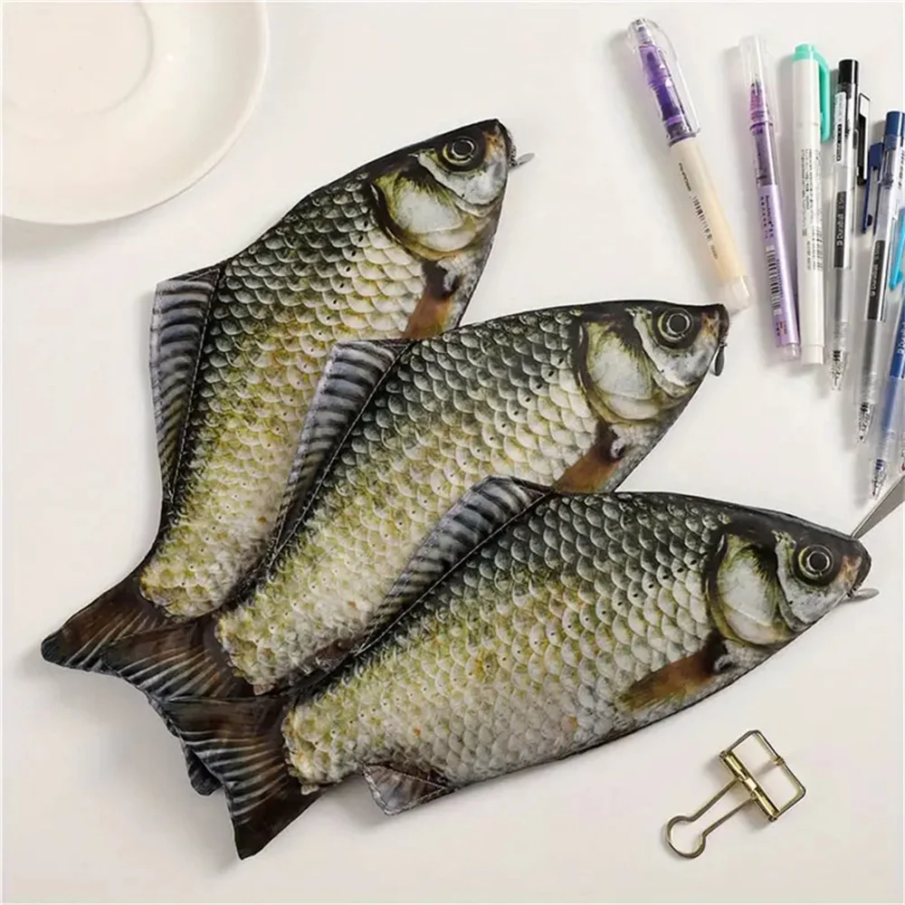 1pc Quirky Carp Fish Zipper Pouch-adorabile astuccio per penne e matite con funzione borsa per il trucco-cancelleria durevole per il Design del