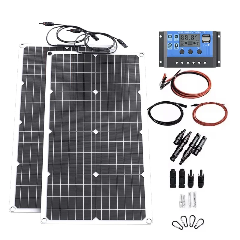 2000W off-grid zonne-completekit-voeding met 100A MPPT-controller, 110V 220V omvormer en 10AH 30AH LiFePO4-batterij voor thuis/camper/kamperen