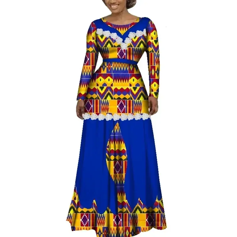 

Bazin Riche Women African Clothing Flower Edge Applique Long Dress Party Vestidos Dashiki African Print Dresses for Women WY3541