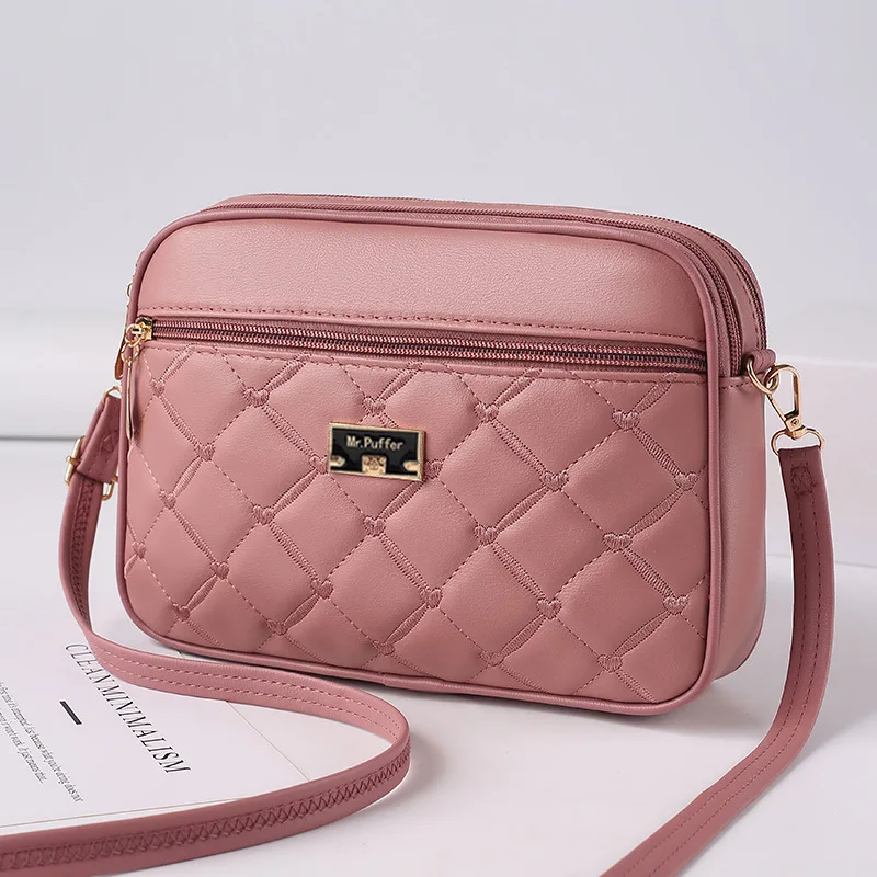 2024 Women New One Shoulder Small Square Handbag Cross Border Foreign Trade Lingge PU Crossbody Versatile Small Messenger Bag