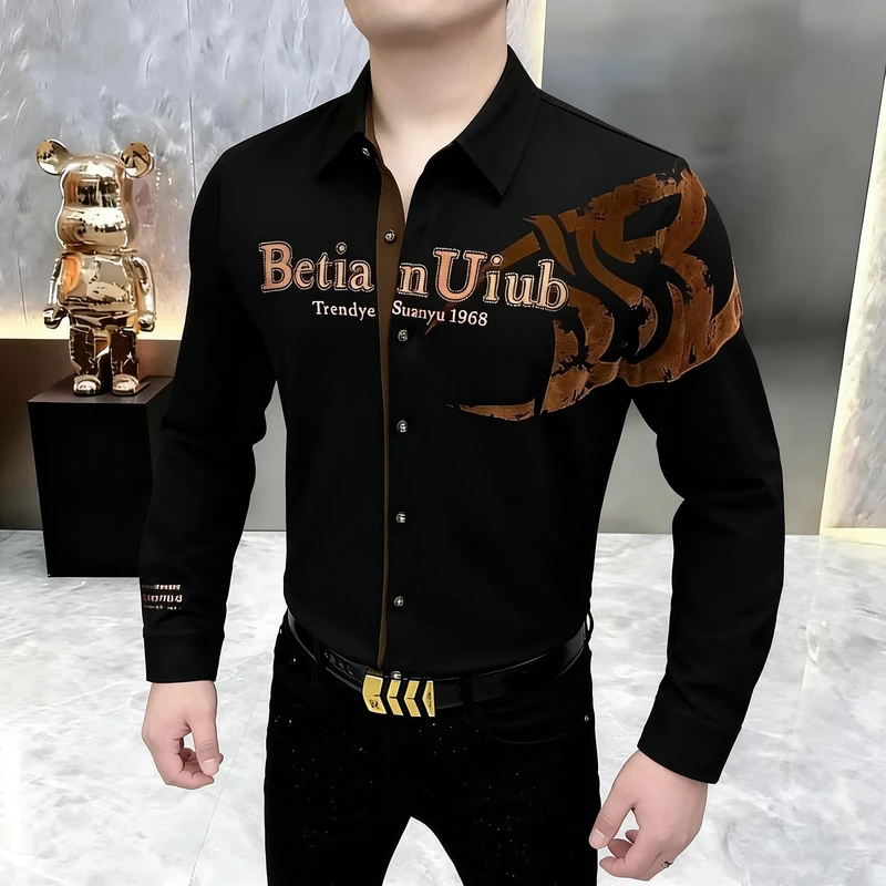 

Мужская рубашка Slim Fit с модным тигровым принтом, дышащая, из полиэфирного волокна, с длинным рукавом, весенняя новинка, стильная, Cleanfit