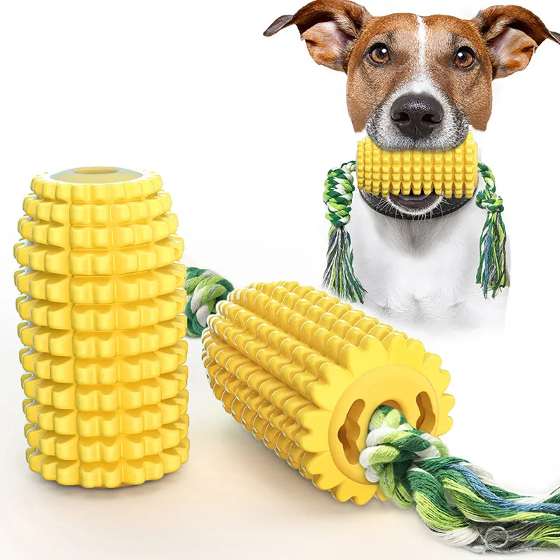 Dog Chew Toys Pet Squeak Maize Interactive Toy for Medium Large Dogs Bite-Resistant Teeth Cleaning Toothbrush