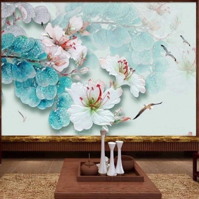 

New Chinese-style watercolor magnolia flower for living room decoration TV luxury home decoration, bedroom background wall