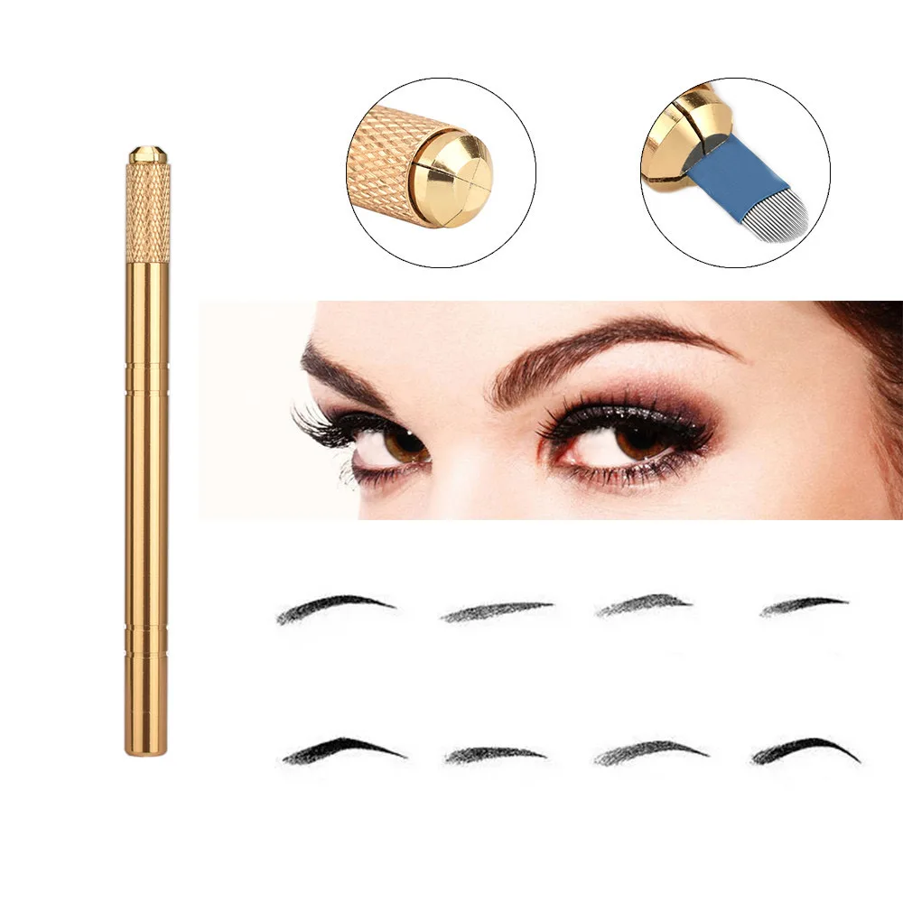 الذهبي Tebori ثلاثية الأبعاد قلم الوشم + 5 قطعة 12 دبابيس Microblading الوشم الإبر تجميل دائم دليل المهنية الحاجب الوشم مجموعة