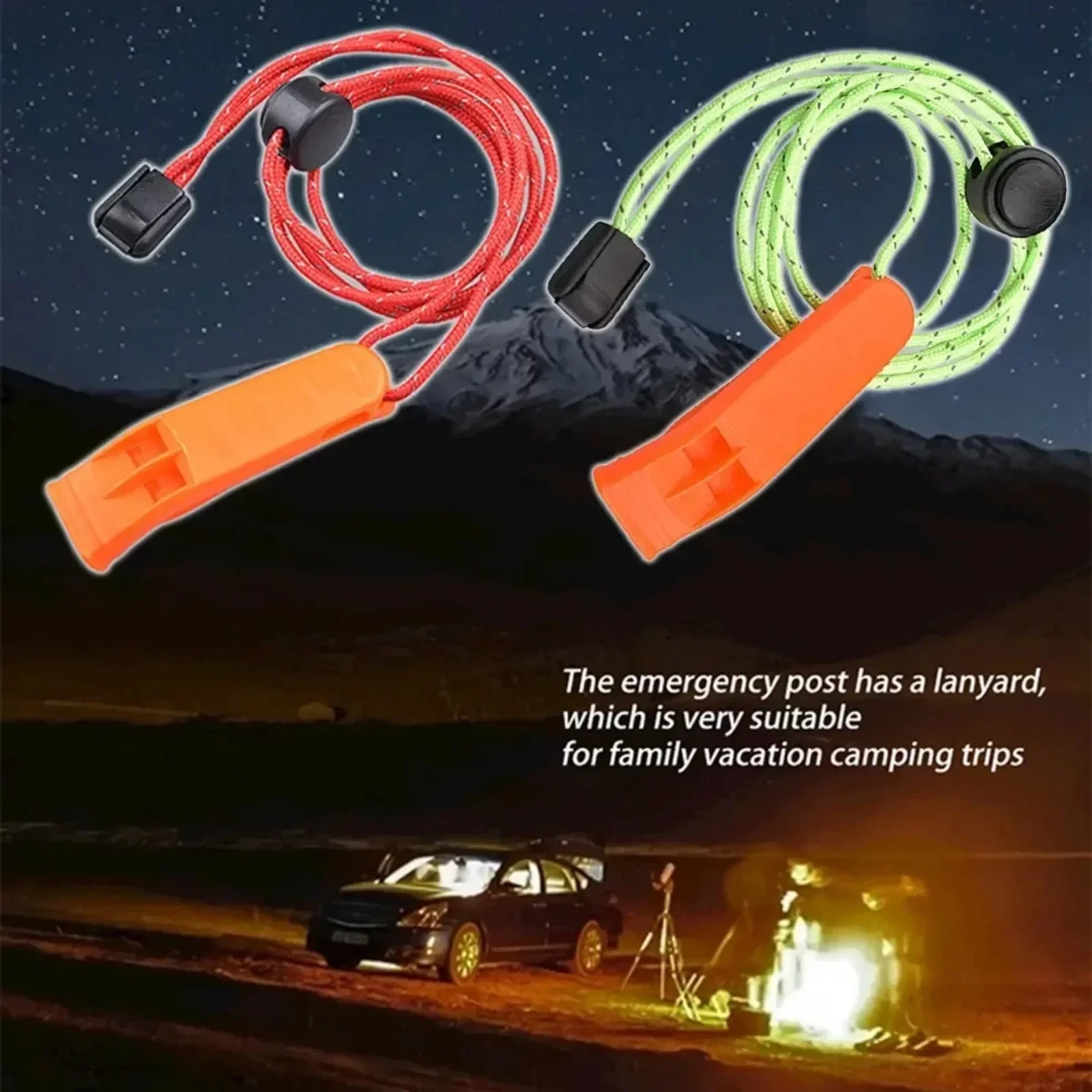 Plastic Outdoor Camping Hiking Survival Rescue Emergency Loud Whistle Sports Match Double Pipe Dual Band Whistle with Tail Rope