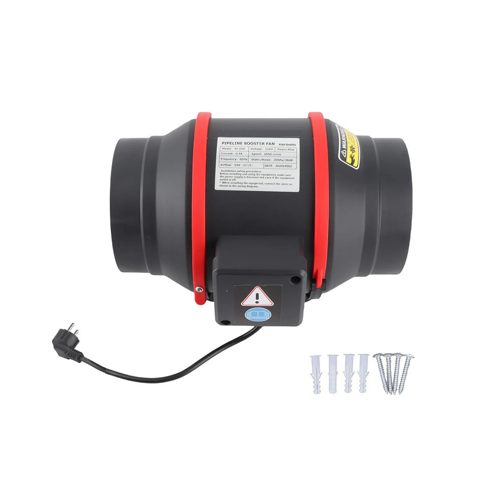 Vent Booster Fan Inline Duct Fan 6in Quiet Air Vent Booster Fan for Grow Tent Planting Indoor Place Ventilation Single Speed 80W