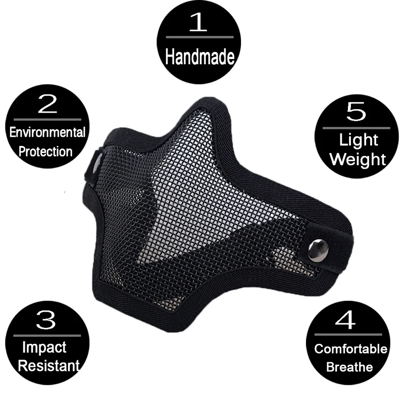 Máscara tática de airsoft para caça ao ar livre, malha de arame de metal, máscara protetora, arma bb, tiro, acessórios de paintball