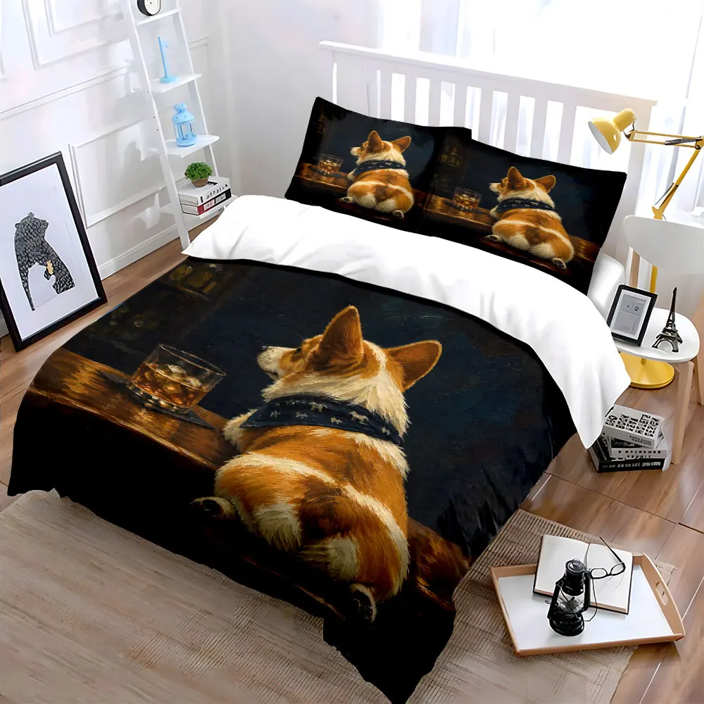 Corgi Relaxing in a Tavern Printed Duvet Cover Set1 Duvet Cover+2 Pillowcase Multi Size Bedroom Bedding Decor Luxury gifts