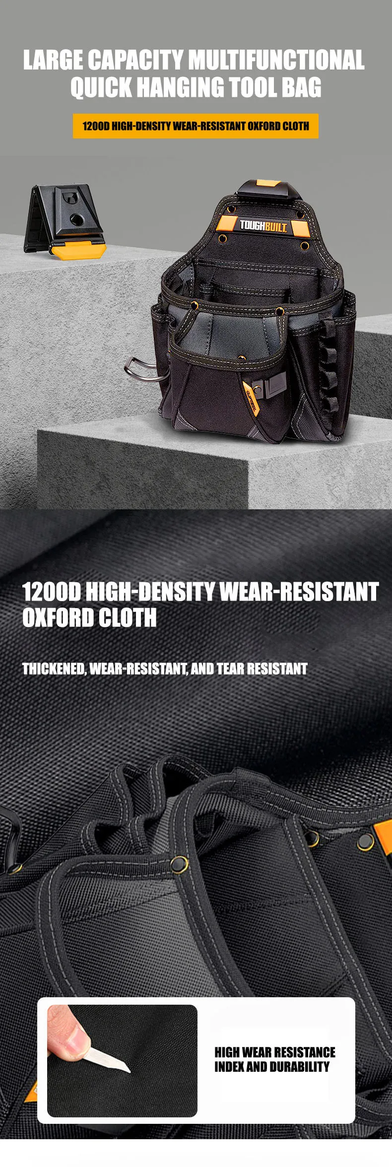 TOUGHBUILT Werkzeugtasche für Handwerker, großes Werkzeugset zum schnellen Aufhängen für Holzarbeiten, Werkzeugtasche mit großem Fassungsvermögen, TB-CT-01 – Detail 1