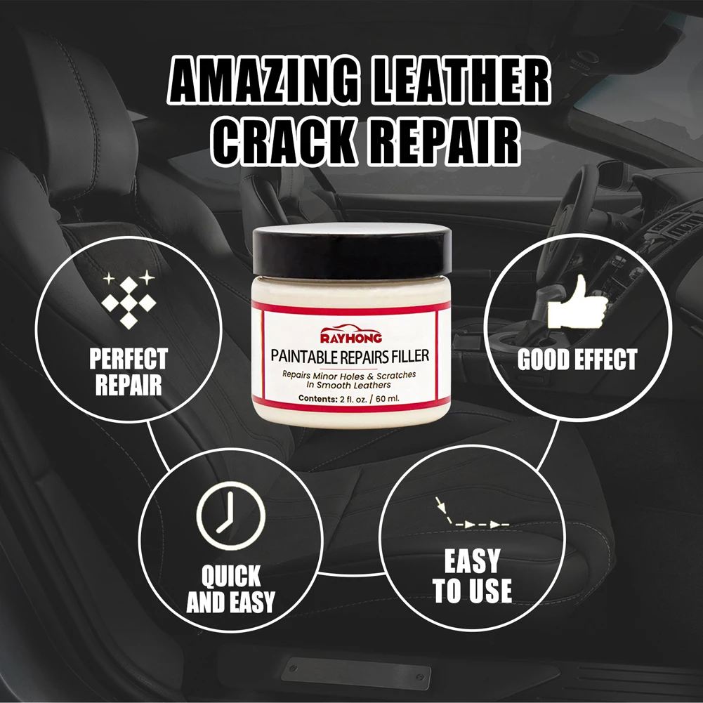 60ml Leather Filling Paste Leather Filler Repair Car Repair Scratches Cracks Sofa Seat Leather Complementary Refurbishing Cream