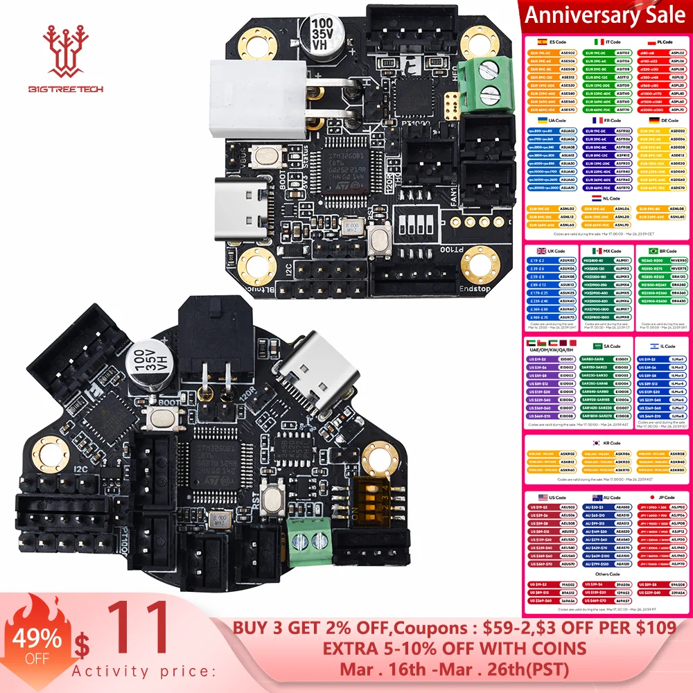 BTT EBB36 EBB42 CAN Adapter Board Support Canbus And Usb PT100 Onboard TMC2209 Driver For Raspberry Pi  Blv Ender 3 3D Printer