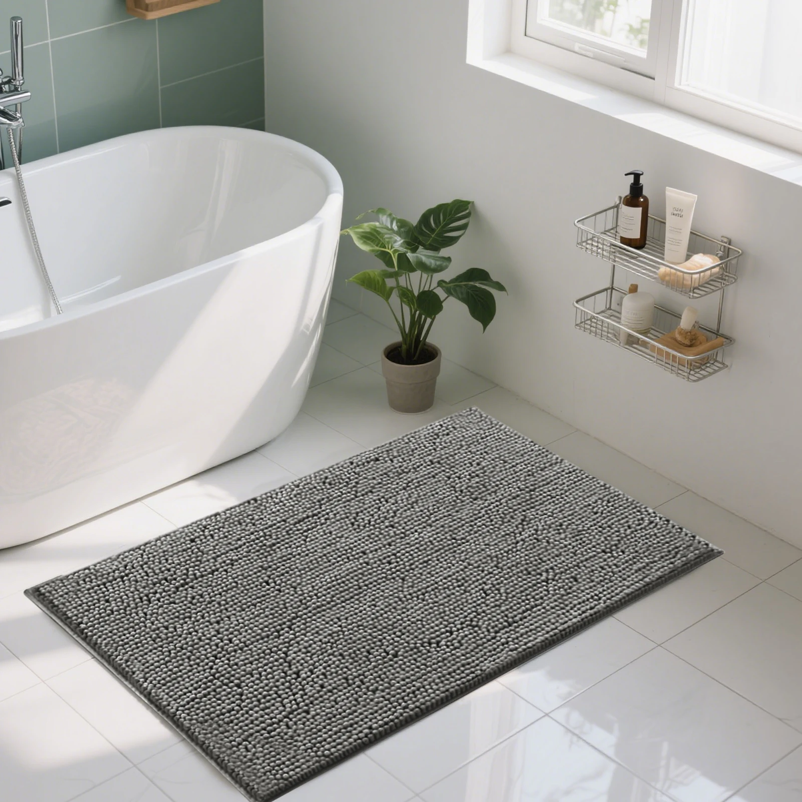 3 PC Set Non Slip Plush Chenille Bath Mat Extra Soft Super Absorbent Fluffy Carpet for Bathroom Machine-Washable Quick Dry Mat