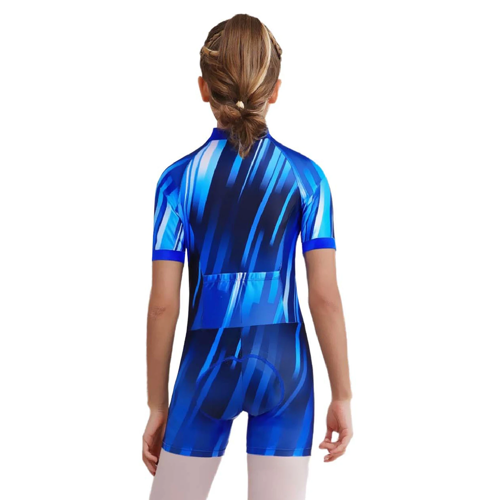 ملابس سباحة للأطفال قطعة واحدة ملابس رياضية للأولاد والبنات بدلة ركوب الدراجات للشباب زي الدراجة بأكمام قصيرة وسحاب مع وسادة ثلاثية الأبعاد