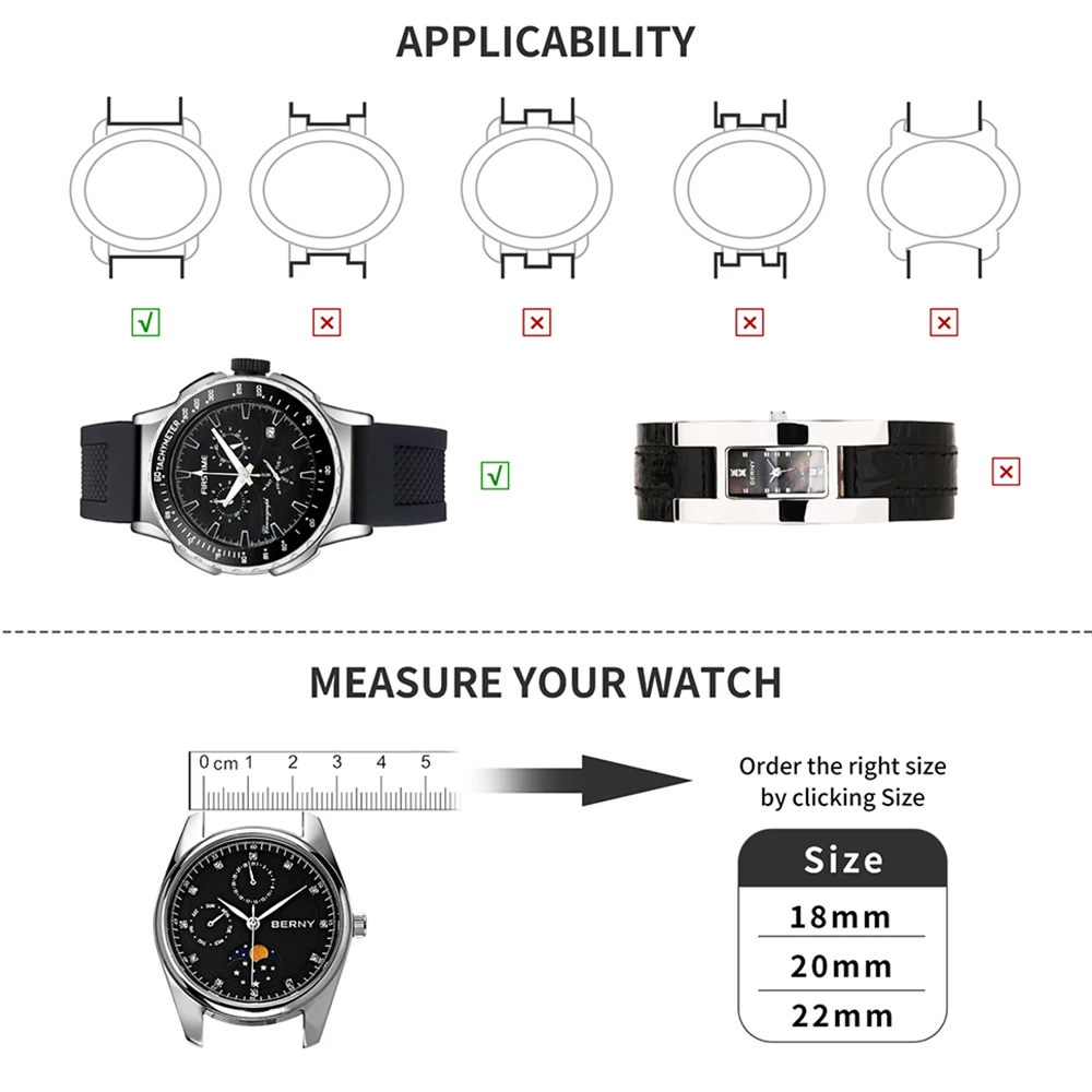 22mm Silicone Watch Bands Waterproof Replacement Steel Buckle Watch Straps Stainless Accessories Soft Rubber Watchbands for Men