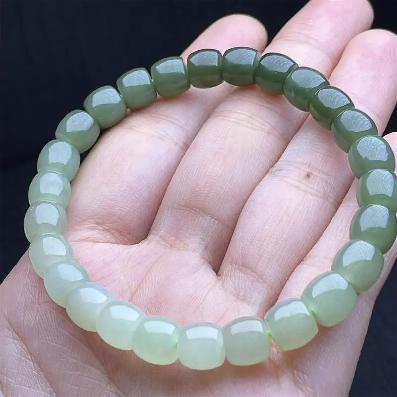 8MM Natural Gradient Hetian Jade Bracelet Handmade Crystal Quartz Jewelry Stretch Bangle Children Birthday Gift 1PCS