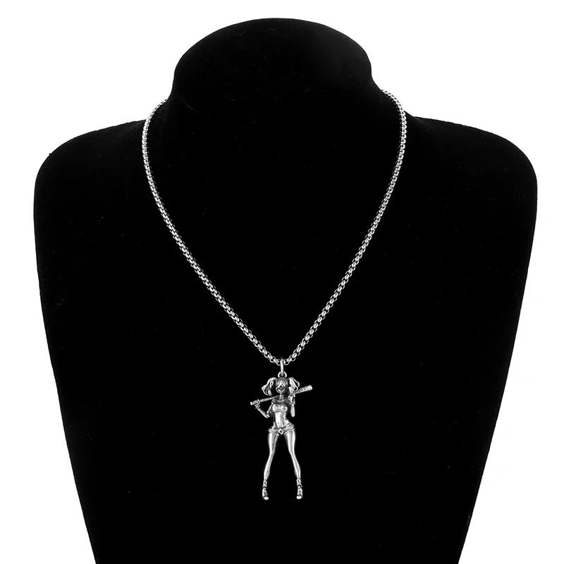 Vintage Silver Color Baseball Player Figurine Pendant Necklace for Women and Men Street Fashion Personality Sweater Necklace