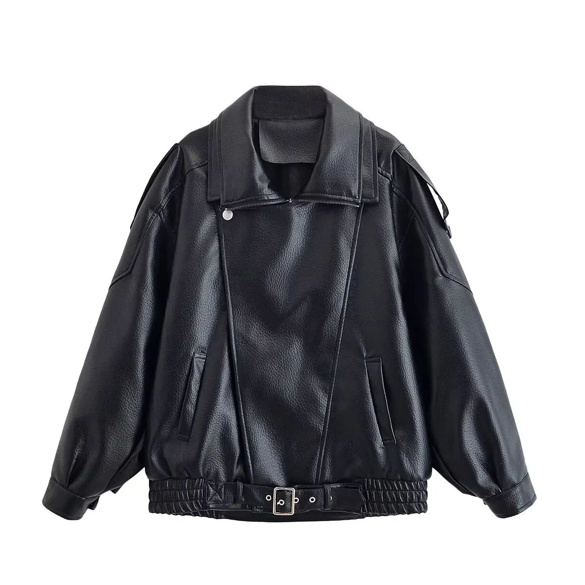 HH Herfst Kunstleer Jas Voor Vrouwen Casual Solid Lange Mouw Rits Pu Lederen Jassen Nieuwe Mode Vrouwelijke Streetwear