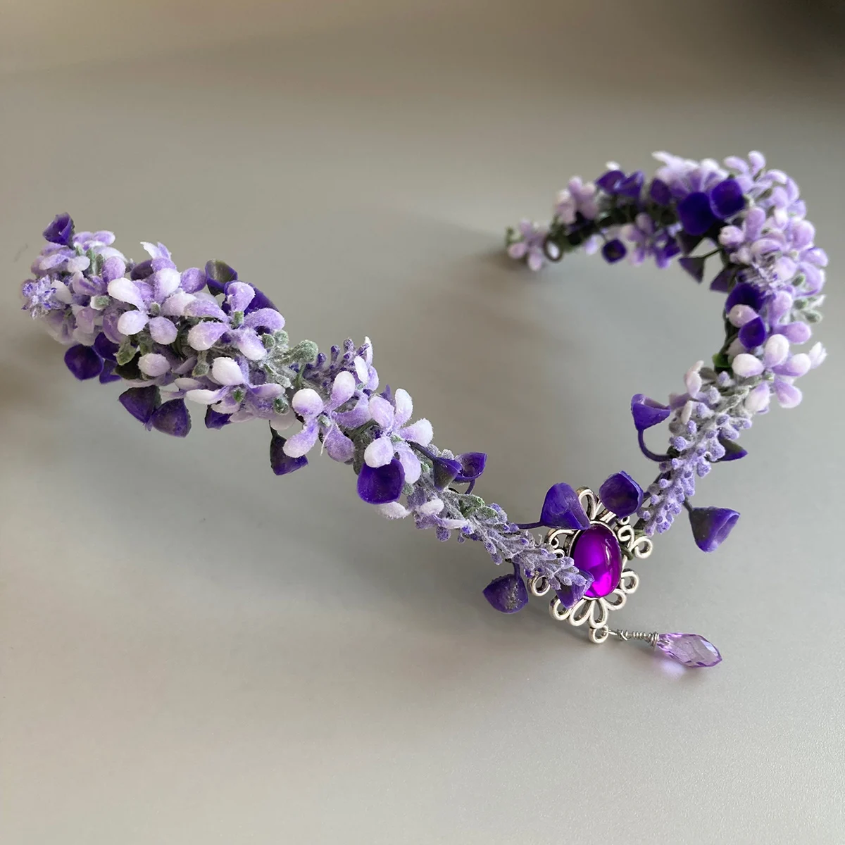 Purple Flower Crown - Handmade Fairy Headpiece Floral Tiara Spring Woodland Circlet for Women Girls Wedding Renaissance Cosplay