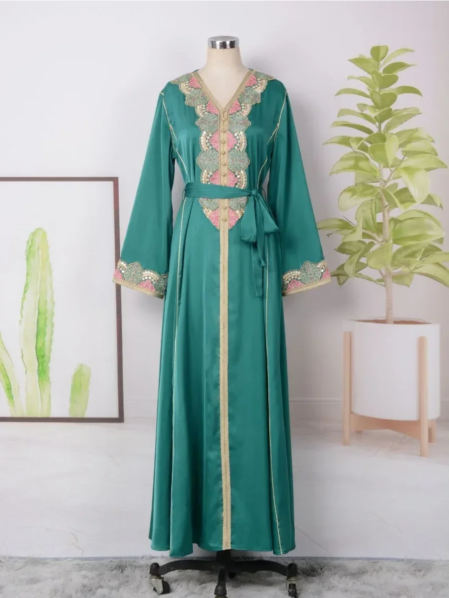 

Мусульманское вечернее платье для женщин, Джалабия, на шнуровке, Абая, Рамадан, длинные платья, Абая, женское кимоно, кафтан, Vestidos 2026