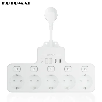 4000W power strip multi outlet independent control network filter 5 outlets fast charging surge protector with 4 USB ports