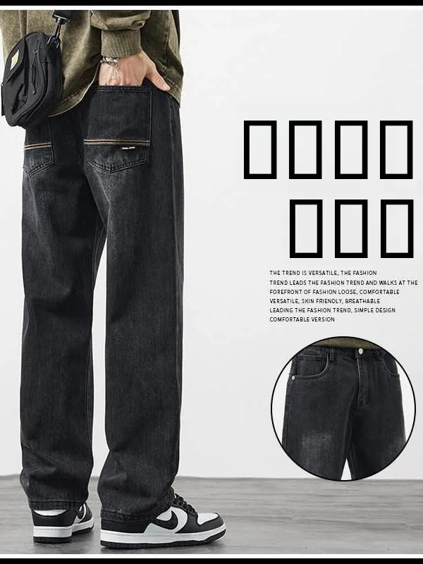 

Spring Autumn Loose Casual Men's Jeans Straight Leg New Fashion American High Street Retro Wide Leg Long Pants