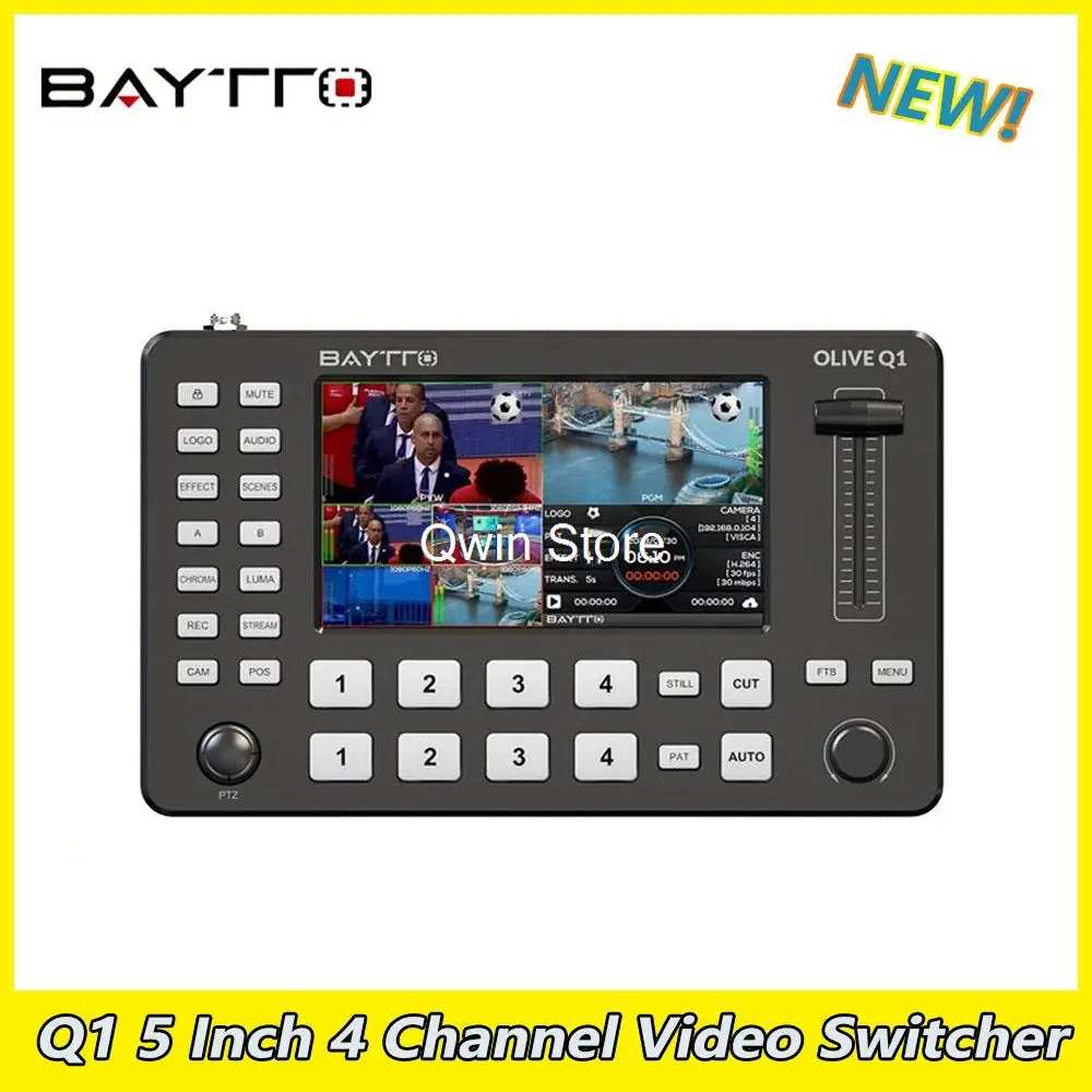 BAYTTO Q1 5 Inch 4 Channel Video Switcher Push Streaming/Recording Live Streaming Capture Card Support PTZ Camera Control