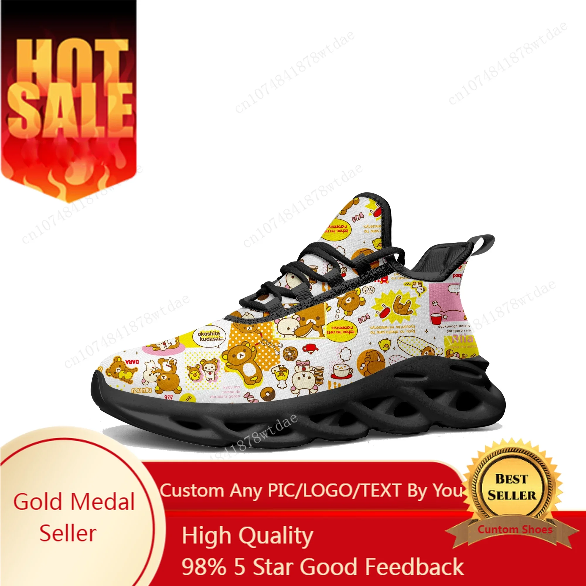 

Rilakkuma Flats Sneakers Mens Womens Teenager Sports Running Shoes High Quality Japanese Anime Custom Lace Up Mesh Footwear