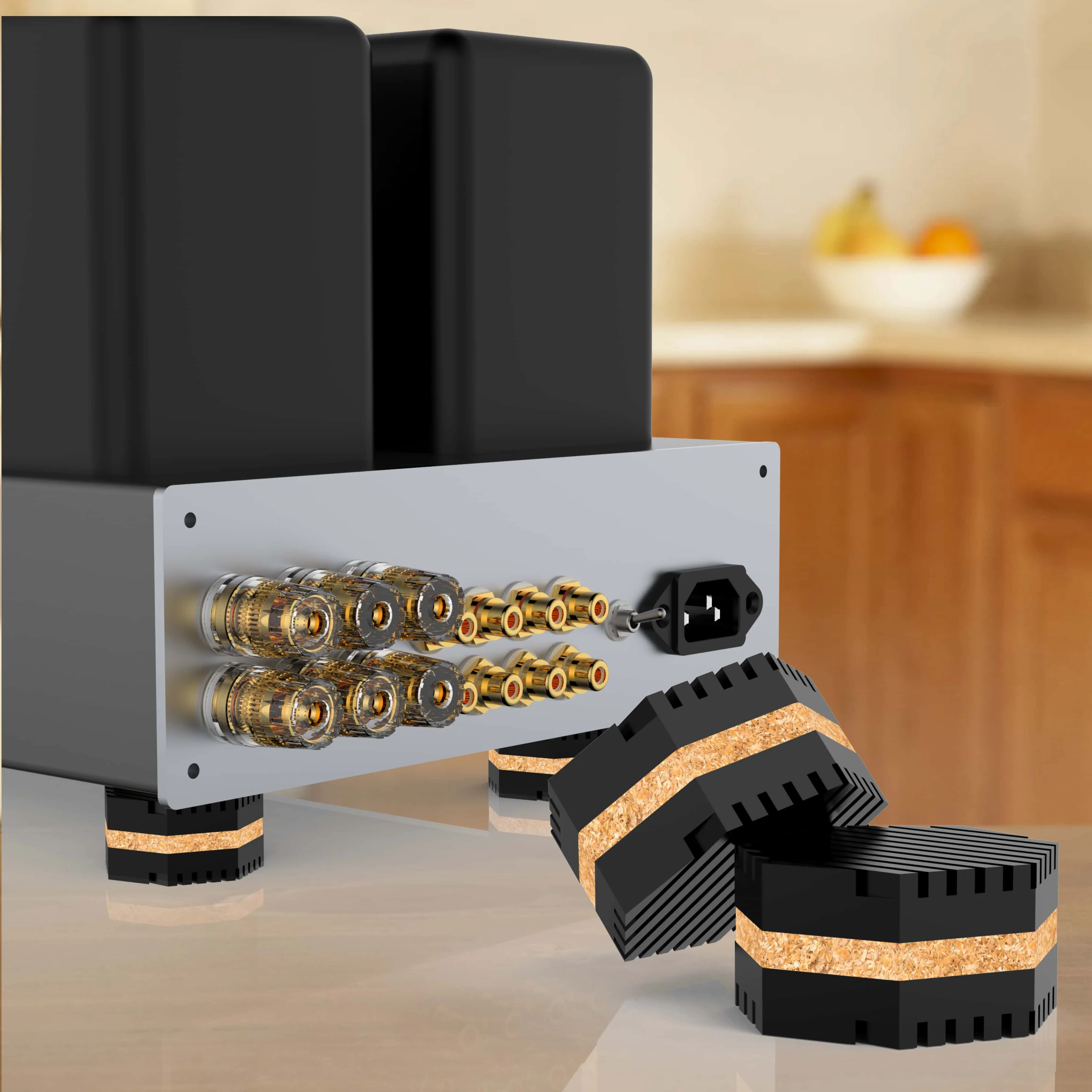 4Pcs Aluminum Cork Speaker Isolation Feet Anti‑Vibration Pads Hifi Audiophile Shock Absorber for Turntable Subwoofer Amplifier