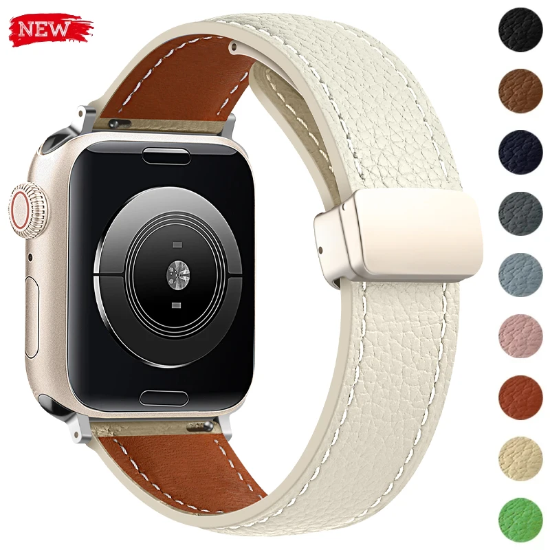 Leather Strap for Apple Watch Band 49mm 41mm 45mm 44mm 42mm 40MM 46MM Magnetic Bracelet for IWatch Ultra2 Series 10 9 8 7 6 5 SE