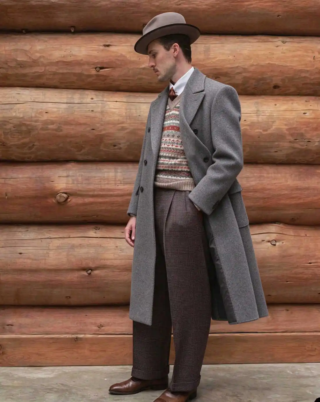 Vintage Mens Long Wool Overcoat Peak Lapel Double Breasted Winter Outerwear For Business Wedding Banquet Customized