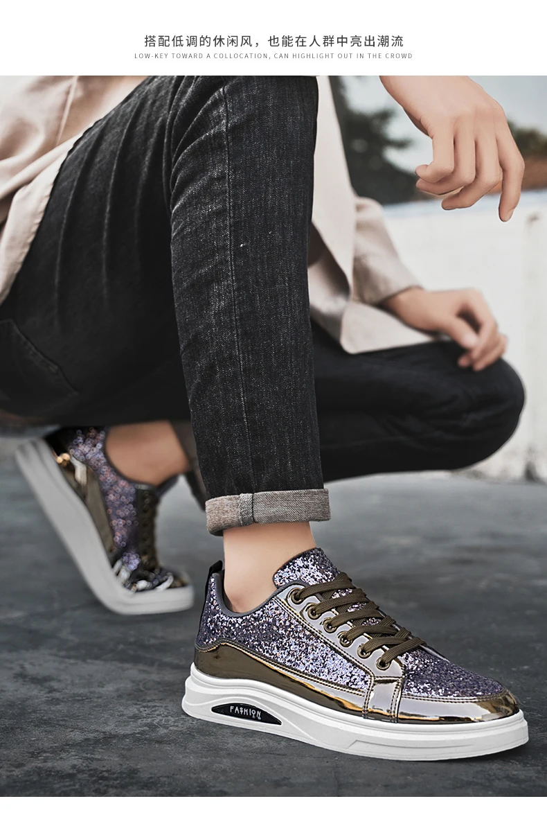 Neue Frühlings- und Herbst-Herrenschuhe mit Pailletten, Modische Britische Freizeitschuhe, Trendige Schuhe, Vielseitige Niedrige Sportsneaker – Detail 13