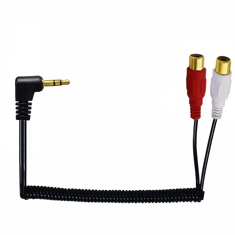 1pc ouro dc 90 graus ângulo reto 3.5mm 1/8 "trs macho estéreo para 2 duplo rca fêmea áudio enrolado espiral adaptador cabo de mola 80cm