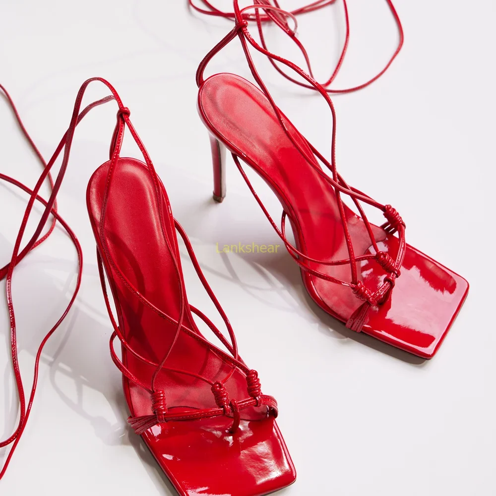 

Square Toe One Word Belt Lace Up Sandals Sexy Slingback Ankle Strap Thin Heel New Arrivals Fashion Women Modern Shoes