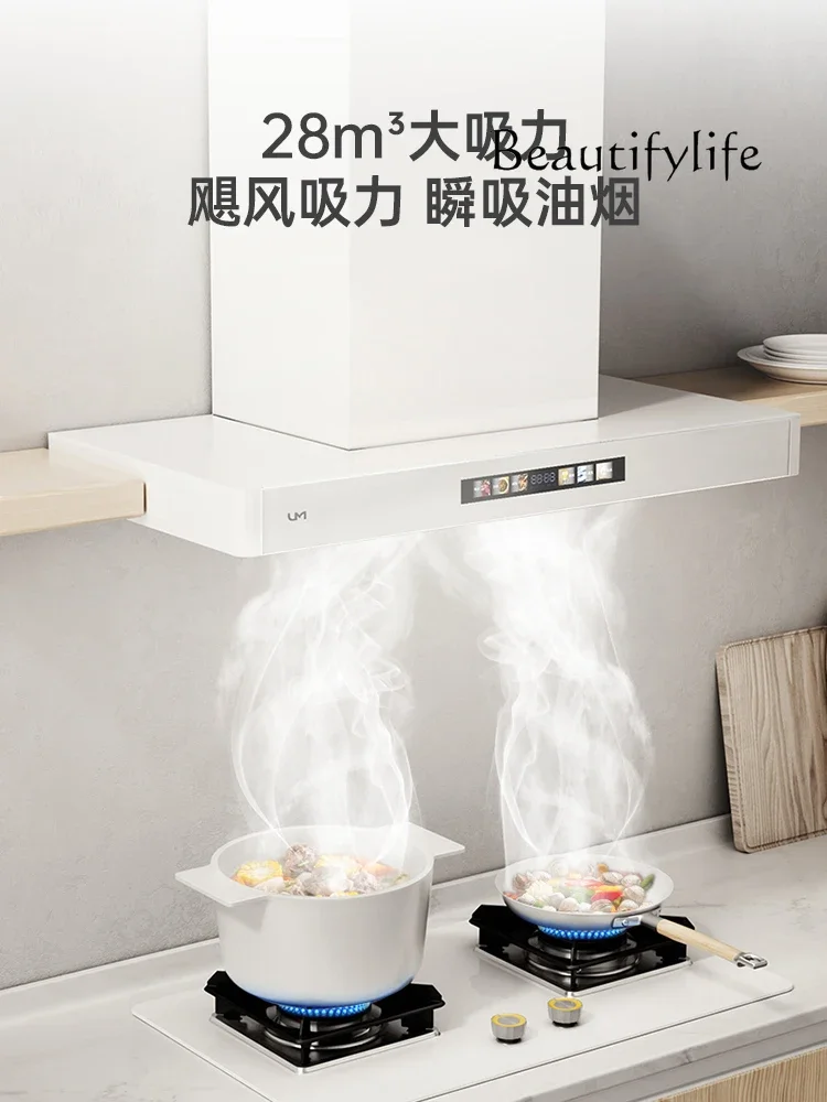 Frequency Conversion Range Hood Gas Stove Suit Household Top Suction White Kitchen Ventilator and Cooking Stove