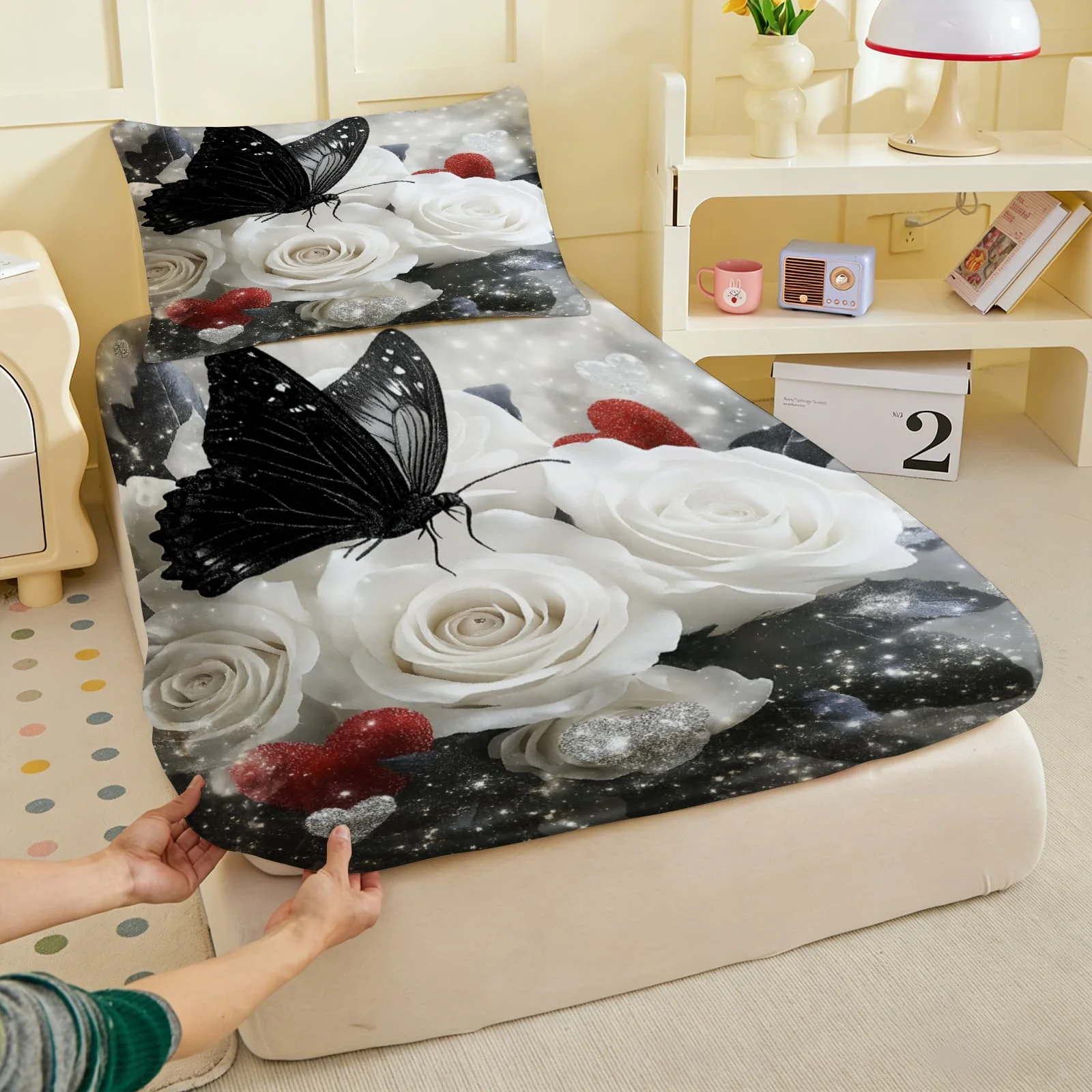 1pc RV Camping by Mountain River Print Fitted Sheet Deep Pocket Elastic Mattress Cover Single Double Queen King Bedroom Decor