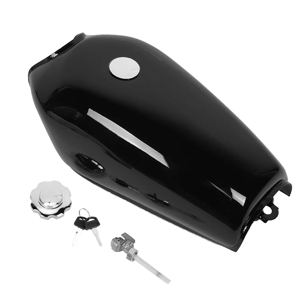 Picture 3: Motorcycle Universal Bright Black Retro Fuel Gas Tank with Cover Switch Fit for Honda CG125