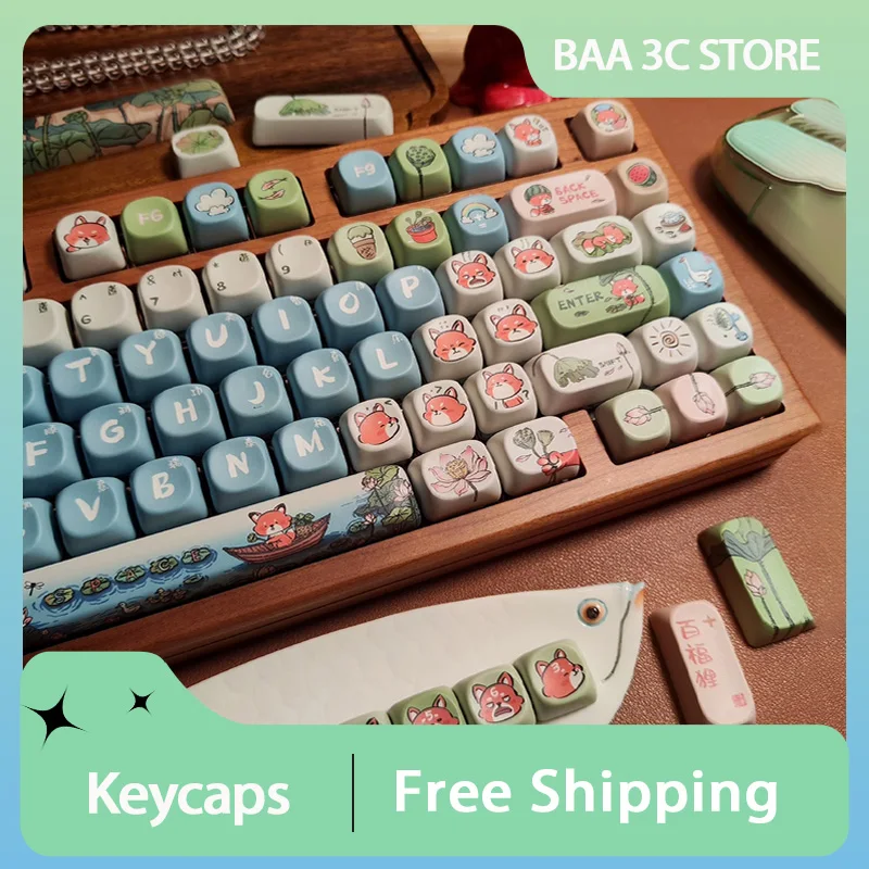 

Lovely Fox Picks Lotus Key Cap PBT Thermal Sublimation Mechanical Keyboard Keycaps Cartoon Creative Key Cap MOA Cherry Profile