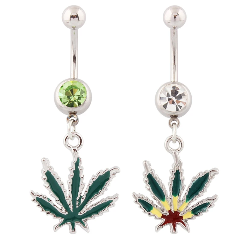 Belly button ring Banana Dangle maple leaf 14G 10mm Stainless steel rod Body Piercing Fashion jewelry