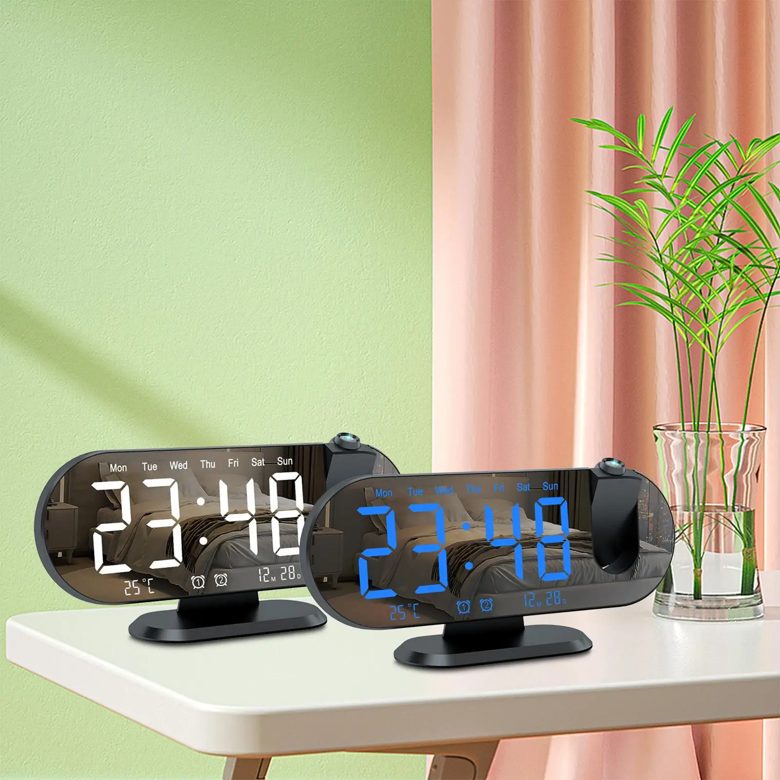 LED Digital Projection Alarm Clock Mute Alarm Modern 3 Levels Adjustable