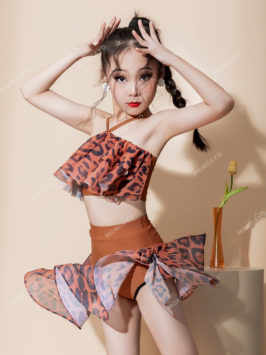 Girls Latin Dance Dress Split Rumba Samba Dance Clothes Kids Competition Salsa Costume Child Ballroom Tango Dresses Performance